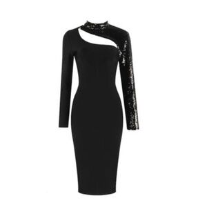 Byraya Joana Beautiful Black Sequin One-Sleeve Bandage Dress Women’s Size M